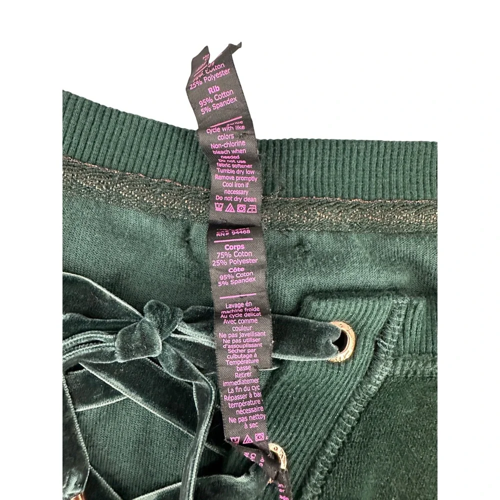 Betsey‎ Johnson Velour Lace Up Sweatshirt Green Performance Womens M Christmas - Picture 12 of 13